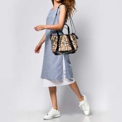 Pre Owned Burberry Beige Nova Check Coated Canvas And Patent Leather Cartridge Pleat Tote