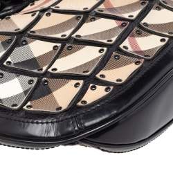 Pre Owned Burberry Beige/Black Nova Check Canvas And Leather Studded Brooke Warrior Hobo