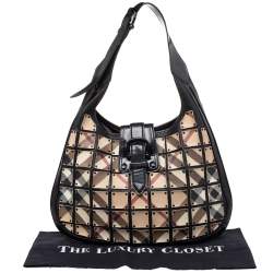 Pre Owned Burberry Beige/Black Nova Check Canvas And Leather Studded Brooke Warrior Hobo