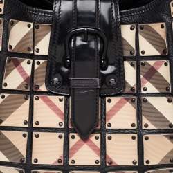 Pre Owned Burberry Beige/Black Nova Check Canvas And Leather Studded Brooke Warrior Hobo