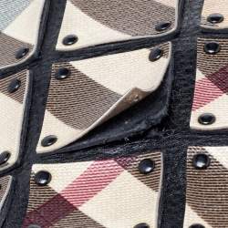 Pre Owned Burberry Beige/Black Nova Check Canvas And Leather Studded Brooke Warrior Hobo