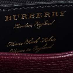 Pre Owned Burberry Burgundy/Beige Leather and House Check Canvas Small Camberley Top Handle Bag