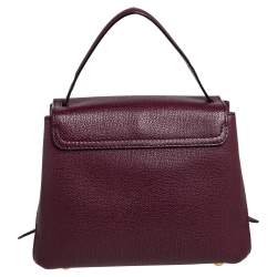 Pre Owned Burberry Burgundy/Beige Leather and House Check Canvas Small Camberley Top Handle Bag