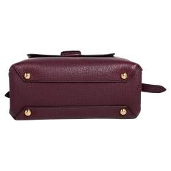 Pre Owned Burberry Burgundy/Beige Leather and House Check Canvas Small Camberley Top Handle Bag