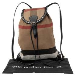Pre Owned Burberry Beige/Black Exploded Check Canvas and Leather Backpack
