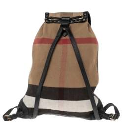 Pre Owned Burberry Beige/Black Exploded Check Canvas and Leather Backpack