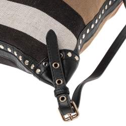 Pre Owned Burberry Beige/Black Exploded Check Canvas and Leather Backpack