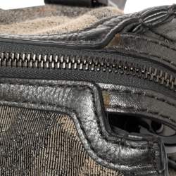 مملوكة مسبقًا حقيبة يد توتس بربري بيلغريم جلد وقماش كاروهات رصاصي/بيج ميتاليك