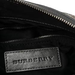 مملوكة مسبقًا حقيبة يد توتس بربري بيلغريم جلد وقماش كاروهات رصاصي/بيج ميتاليك