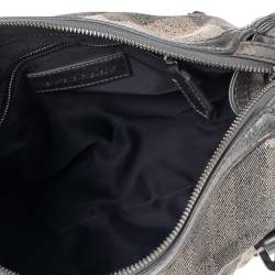 مملوكة مسبقًا حقيبة يد توتس بربري بيلغريم جلد وقماش كاروهات رصاصي/بيج ميتاليك