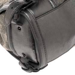 مملوكة مسبقًا حقيبة يد توتس بربري بيلغريم جلد وقماش كاروهات رصاصي/بيج ميتاليك