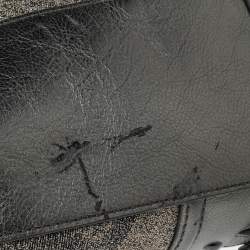 مملوكة مسبقًا حقيبة يد توتس بربري بيلغريم جلد وقماش كاروهات رصاصي/بيج ميتاليك