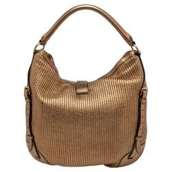 Pre Owned Burberry Gold Quilted Leather Hobo