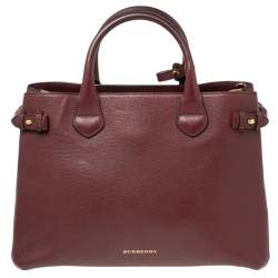 مملوكة مسبقًا حقيبة يد توتس بربري بانر قماش كاروهات هاوس تشيك و جلد بيج/عنابي متوسطة