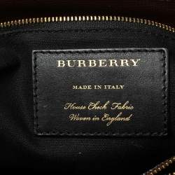 مملوكة مسبقًا حقيبة يد توتس بربري بانر قماش كاروهات هاوس تشيك و جلد بيج/عنابي متوسطة