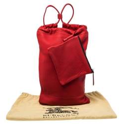 Burberry Red Pebbled Leather Drawstring Sling Backpack