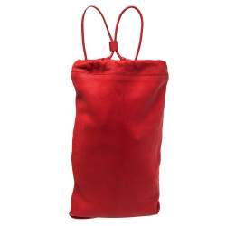 Burberry Red Pebbled Leather Drawstring Sling Backpack