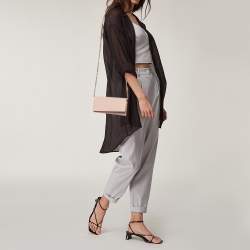 Pre Owned Burberry Light Pink Grained Leather Henley Wallet on Chain