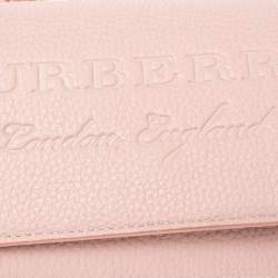 Pre Owned Burberry Light Pink Grained Leather Henley Wallet on Chain