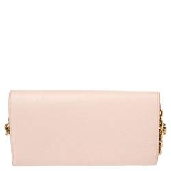 Pre Owned Burberry Light Pink Grained Leather Henley Wallet on Chain