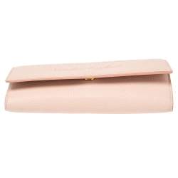 Pre Owned Burberry Light Pink Grained Leather Henley Wallet on Chain