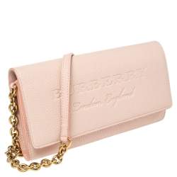 Pre Owned Burberry Light Pink Grained Leather Henley Wallet on Chain