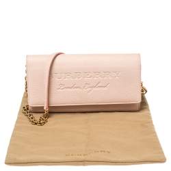 Pre Owned Burberry Light Pink Grained Leather Henley Wallet on Chain