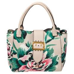  مملوكة مسبقًا Burberry Floral Print Leather The Medium Buckle Tote