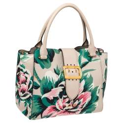 مملوكة مسبقًا Burberry Floral Print Leather The Medium Buckle Tote