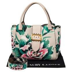 مملوكة مسبقًا Burberry Floral Print Leather The Medium Buckle Tote
