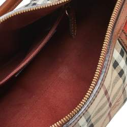 Pre Owned Burberry Beige/Tan Haymarket Check Coated Canvas and Leather Medium Alchester Bowler Bag