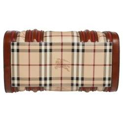 Pre Owned Burberry Beige/Tan Haymarket Check Coated Canvas and Leather Medium Alchester Bowler Bag