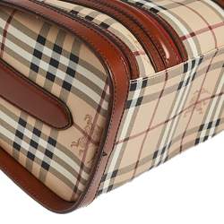 Pre Owned Burberry Beige/Tan Haymarket Check Coated Canvas and Leather Medium Alchester Bowler Bag