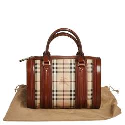 Pre Owned Burberry Beige/Tan Haymarket Check Coated Canvas and Leather Medium Alchester Bowler Bag
