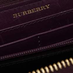 Burberry Beige/Burgundy Haymarket Check Coated Canvas Zip Around Wallet