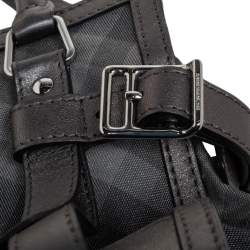 Pre Owned حقيبة يد بربري كونفرتيبل جلد وكانفاس كاروهات بيت رمادي ميتالك