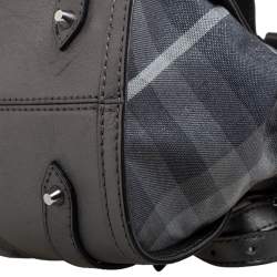 Pre Owned حقيبة يد بربري كونفرتيبل جلد وكانفاس كاروهات بيت رمادي ميتالك