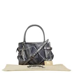 Pre Owned حقيبة يد بربري كونفرتيبل جلد وكانفاس كاروهات بيت رمادي ميتالك