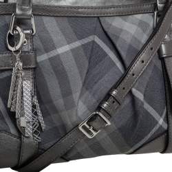 Pre Owned حقيبة يد بربري كونفرتيبل جلد وكانفاس كاروهات بيت رمادي ميتالك