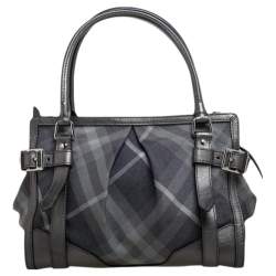 Pre Owned حقيبة يد بربري كونفرتيبل جلد وكا نفاس كاروهات بيت رمادي ميتالك