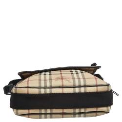 Burberry Beige/Black Haymarket Check PVC and Leather Messenger Bag