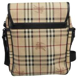 Burberry Beige/Black Haymarket Check PVC and Leather Messenger Bag