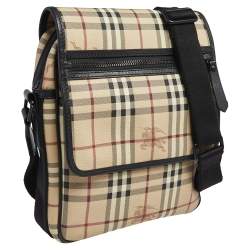 Burberry Beige/Black Haymarket Check PVC and Leather Messenger Bag