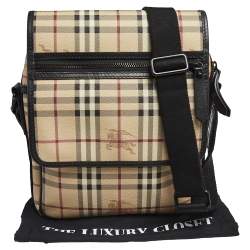 Burberry Beige/Black Haymarket Check PVC and Leather Messenger Bag