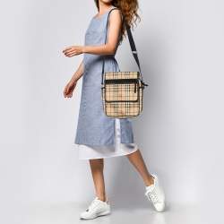Burberry Beige/Black Haymarket Check PVC and Leather Messenger Bag