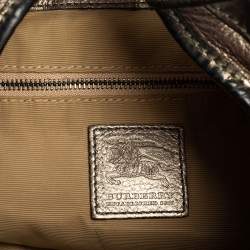 Pre Owned Burberry Metallic/Beige Nova Check PVC And Leather Studded Brooke Warrior Hobo