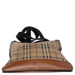 Burberry Brown/Beige Haymarket Check Coated Canvas and Leather Messenger Bag