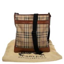 Burberry Brown/Beige Haymarket Check Coated Canvas and Leather Messenger Bag