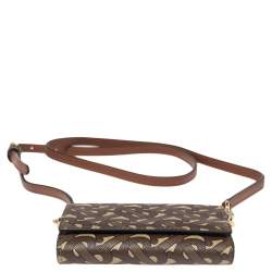 مملوكة مسبقًا Burberry Beige/Brown TB-Print Coated Canvas Ottis Bridle Wallet on Strap