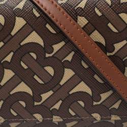 مملوكة مسبقًا Burberry Beige/Brown TB-Print Coated Canvas Ottis Bridle Wallet on Strap
